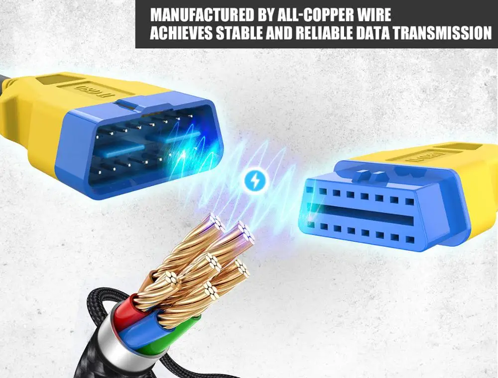 Кабель-переходник AUTOOL 36 см OBD 2 Диагностика расширения автомобильный коннектор OBD2