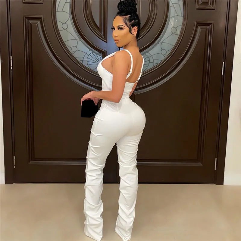 

WUHE Mesh Patchwork Casual Outfits Zipper Up Spaghetti Strap Breast Wrap Top and Slim Pleated Long Pants Club Party 2 Piece Suit