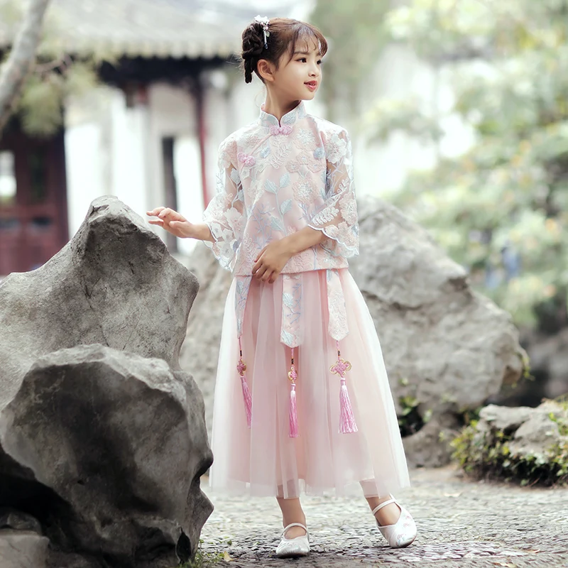 H2497 девочка Hanfu древний стиль Китайская Фея детское платье Тан костюм летняя
