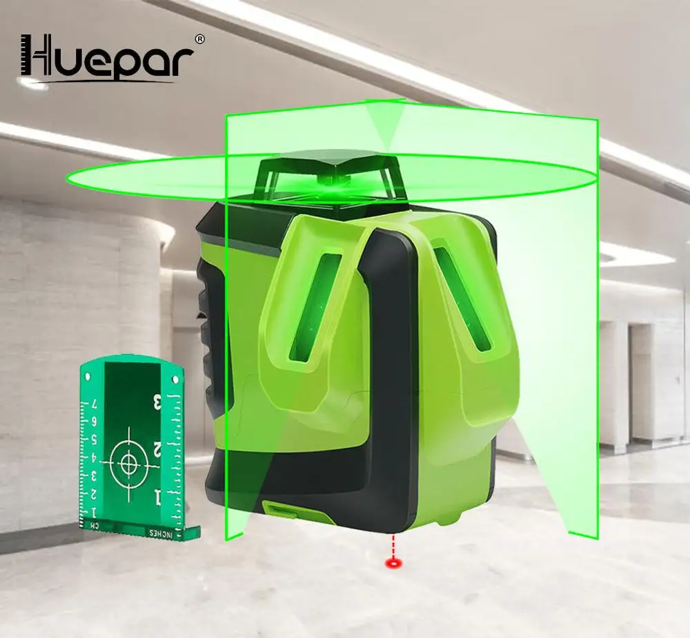 Huepar зеленый луч перекрестный лазерный уровень 360 градусов горизонтальные две