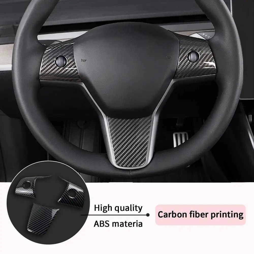 

3pcs Carbon Fiber Steering Wheel Trim Cover For Tesla Model3/Y Steering Wheel Protector Trim Decoration Stickers Car Accessories