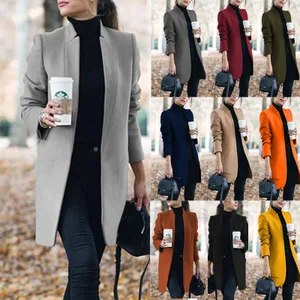 autumn women woolen coat 2021 winter casual solid open stitch stand collar long jacket office lady plus size lapel coats 5xl free global shipping