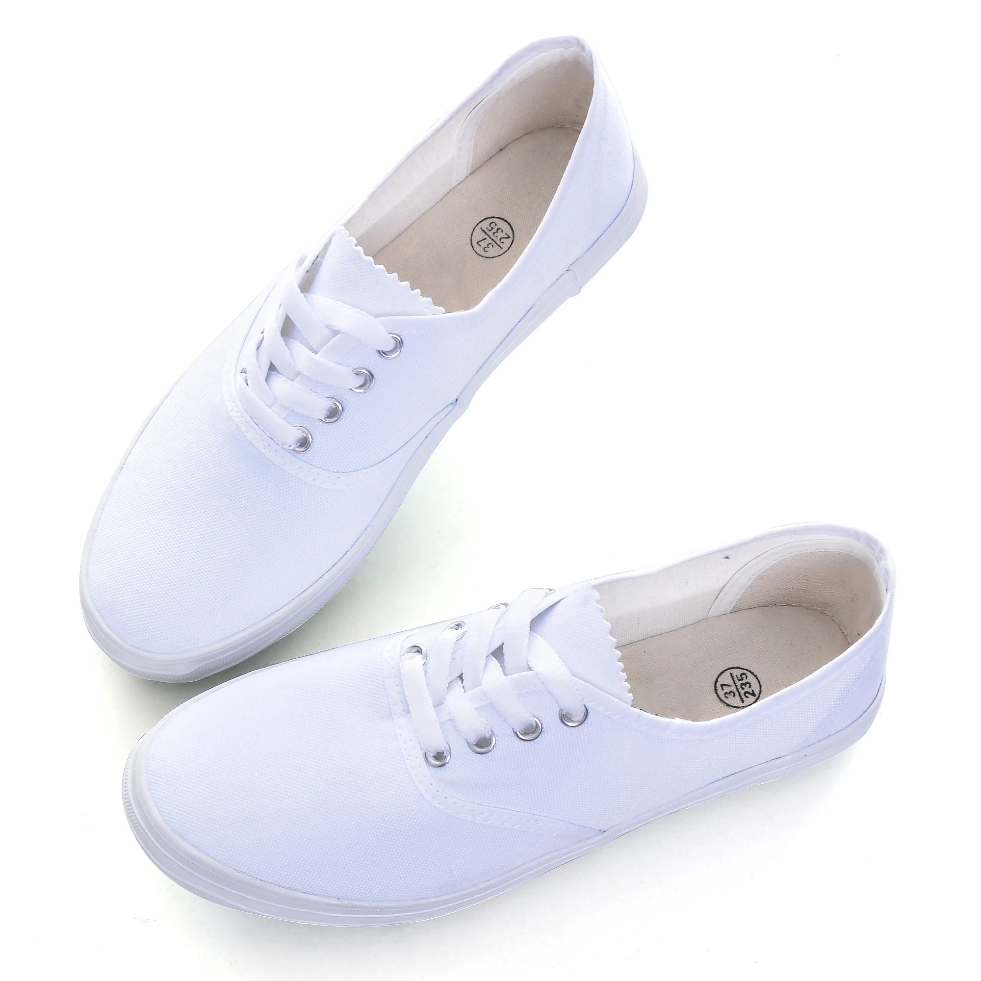 Парусиновая обувь на шнуровке белого цвета Женские лоферы Вулканизированная