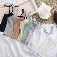 pearl diary women purple crop tops female knitted camisoles cotton solid cute tube tops camis straps plain basic tops for women