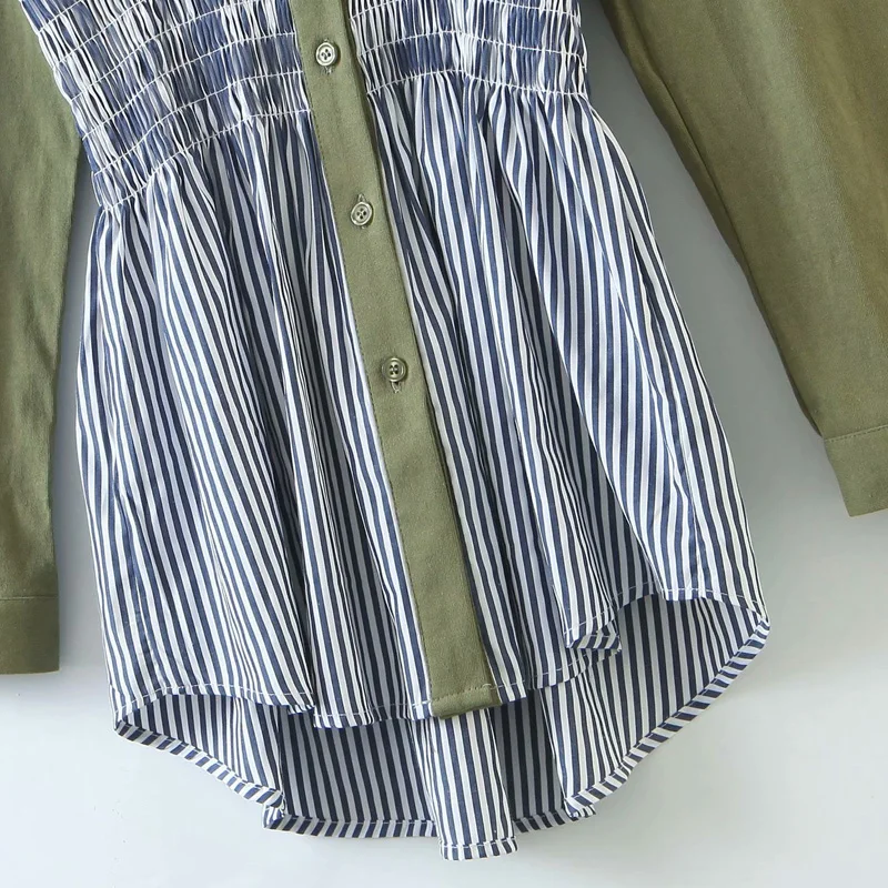 

2020 Summer Women Striped Shirts Dress Long Sleeve Spliced Elastic waist Slim Dresses Female Elegant Street Mini Dress vestidos