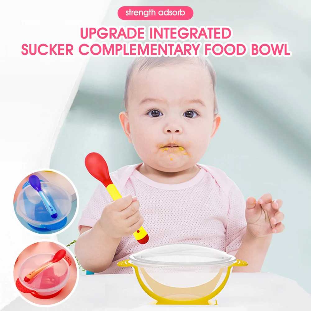

Baby Bowl Set Temperature Sensitive Spoon Cutlery Set Dinner Bowl Safety Cutlery with Suction Cup Child Training Cutlery