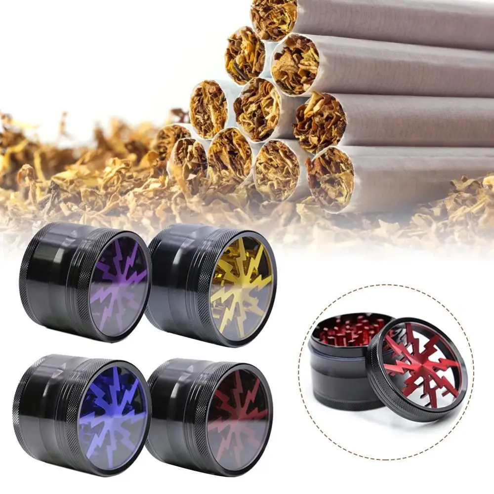 

1pcs 63MM 4-layers Spice Weed Cutter Aluminum Alloy Transparent Smoking Herb Cutter Latest Lightning-Shaped Tobacco Grinder