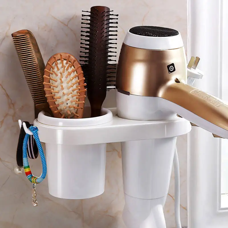

1pcs Pink White Detachable Wall Hanging Multifunctional Hole Free Toilet Hair Dryer Storage Rack PP 21.5x11.5x11cm