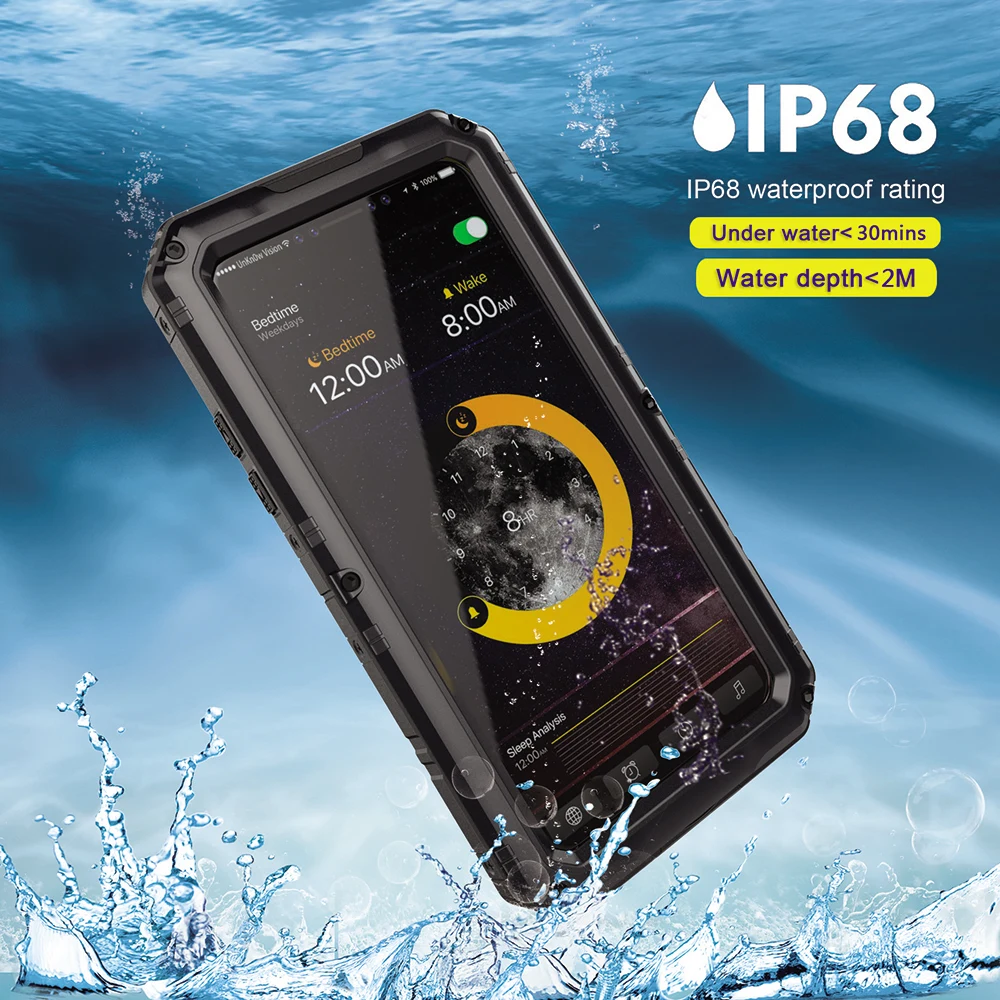

Metal Aluminum IP68 Waterproof Phone Case for IPhone XS Max Shockproof Dustproof Silicone Cover for IPhone XR Heavy Duty Diving