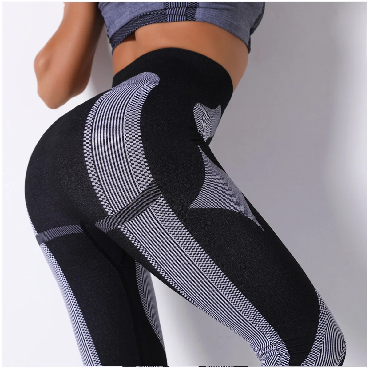 

5 color Stretch Women Seamless Running Pants Running Sports Leggings Fitness Striped High Waist Hip Sport Leggings GYM