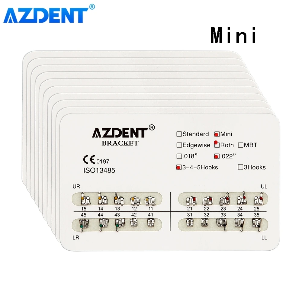 Ортодонтические скобы AZDENT Металлические Мини для зубов 0 022 018 крючков 3 4 5 20 шт. в