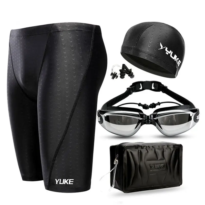 

Men Swimming Set Long Mens Swim Trunks Shark Swimwear Swimming Shorts Glasses Cap Carry Bag Suit Bathing Beach Swimsuit 2020 New