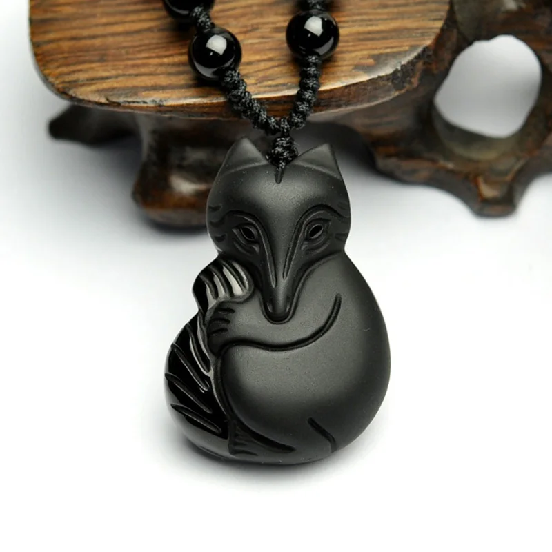 Подвеска из натурального черного обсидиана с лисой Прямая поставка амулет на