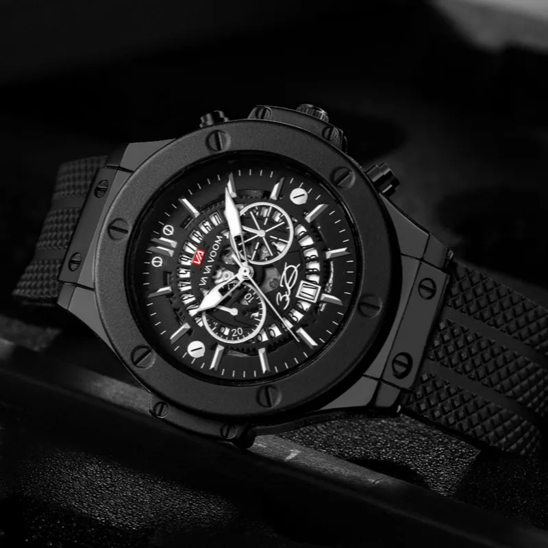 Модные спортивные часы для мужчин Скелет Водонепроницаемый кварцевые военные