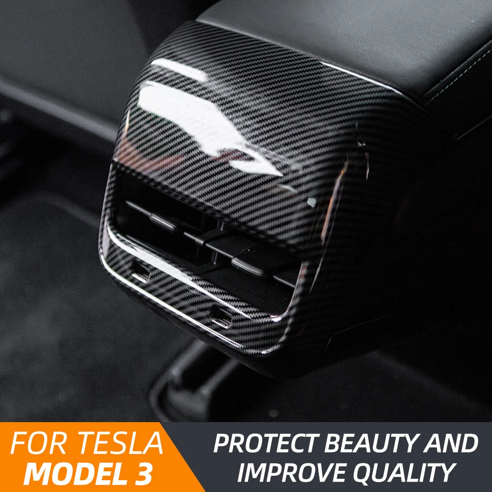 

Model3 Car Carbon Fiber ABS Rear Air Vent Outlet Cover Trim For Tesla Model 3 2021 Accessories Interior Model Y Three New