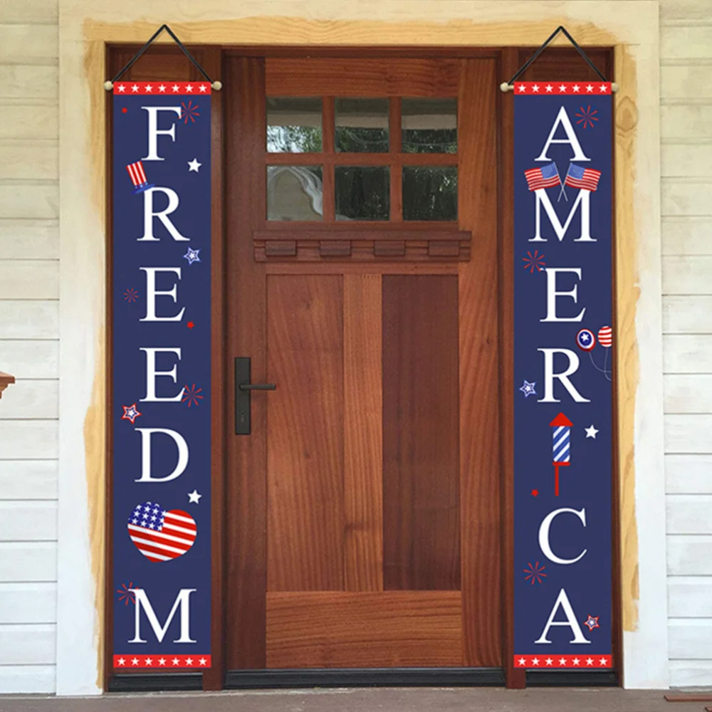 

1 Pair 4th of July Door Hanging Banner Decorative Porch Sign Home Door Decor