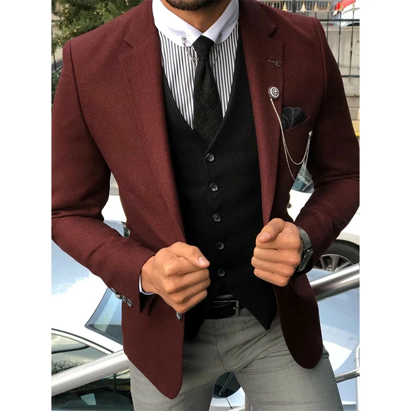 

Red Brown Men's Suits Business Formal Working Wedding Prom Black Vest Custom 3 pieces(Jacket & Pant & Vest) customized N14