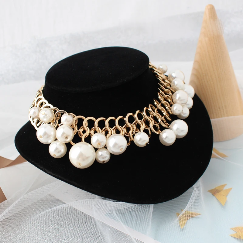 Готический Большой Имитация чокер с жемчугом подвеской ожерелье стимпанк