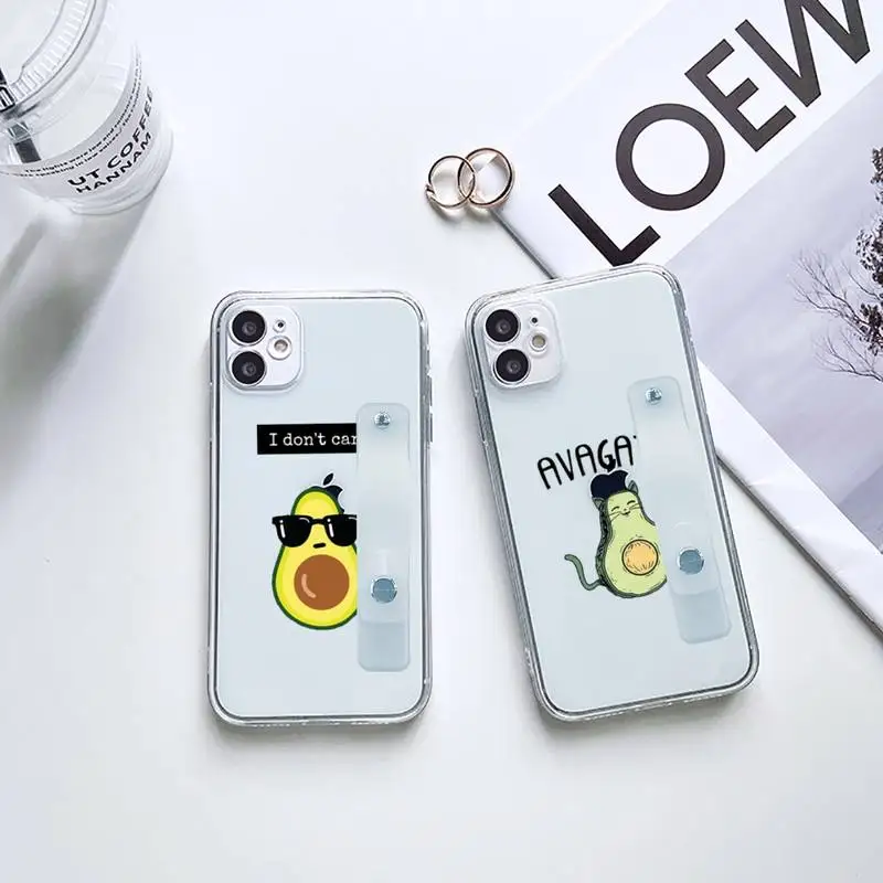 

Green Avocado cartoon fruit Phone Case Wrist Strap For iPhone 7 8 11 12 X XS XR MINI Pro Max Plus Hand Band Transparent Clear