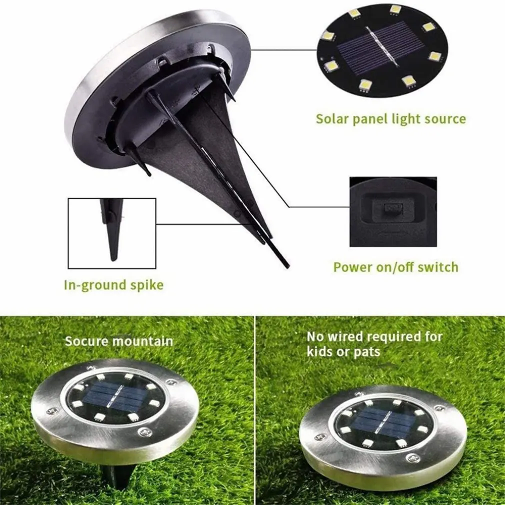 

1Pcs Solar Ground Lights Outdoors Waterproof Led Lights Yard Driveway Lawn Road Lamp Decor Lamp Underground Decking