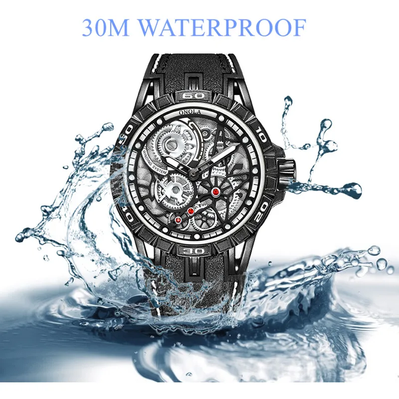 

Fashion Classic Unique Design Imitated Mechanical Sports Men's Watch Waterproof Japan Movement Quartz Black Military