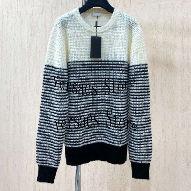 

2021 luxury design autumn winter new fashion sweater women color matching striped knitted comfortable mohair women sweaters
