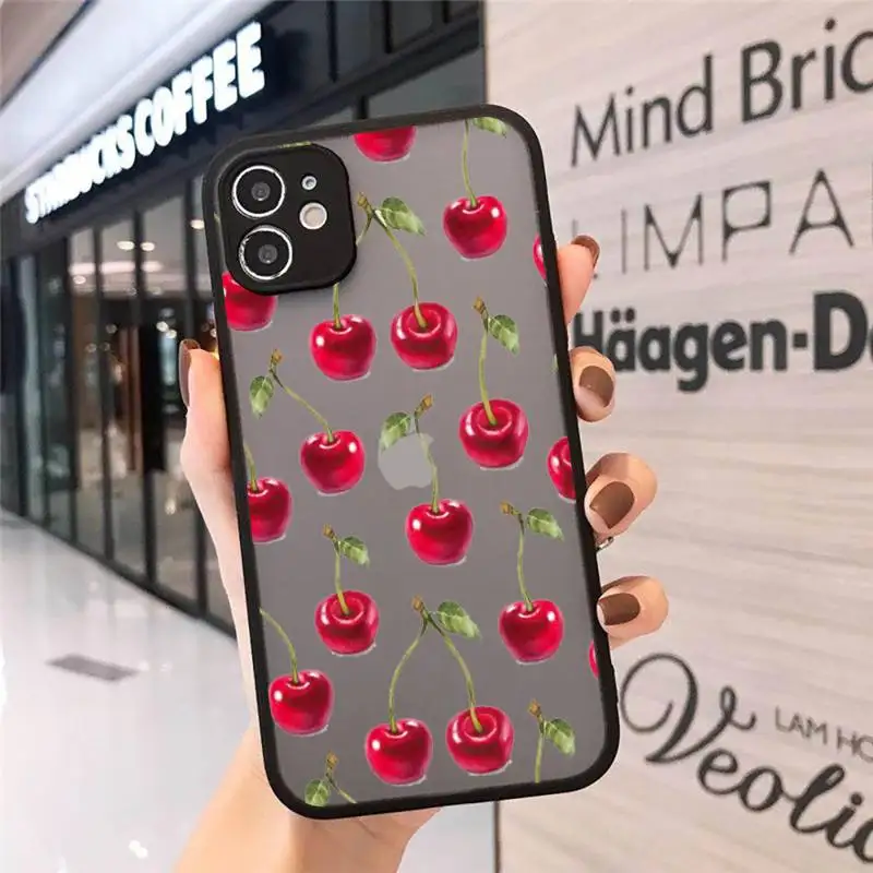 

Pink Cherries Cherry Strawberry Phone Cases Matte Transparent for iPhone 7 8 11 12 s mini pro X XS XR MAX Plus cover funda