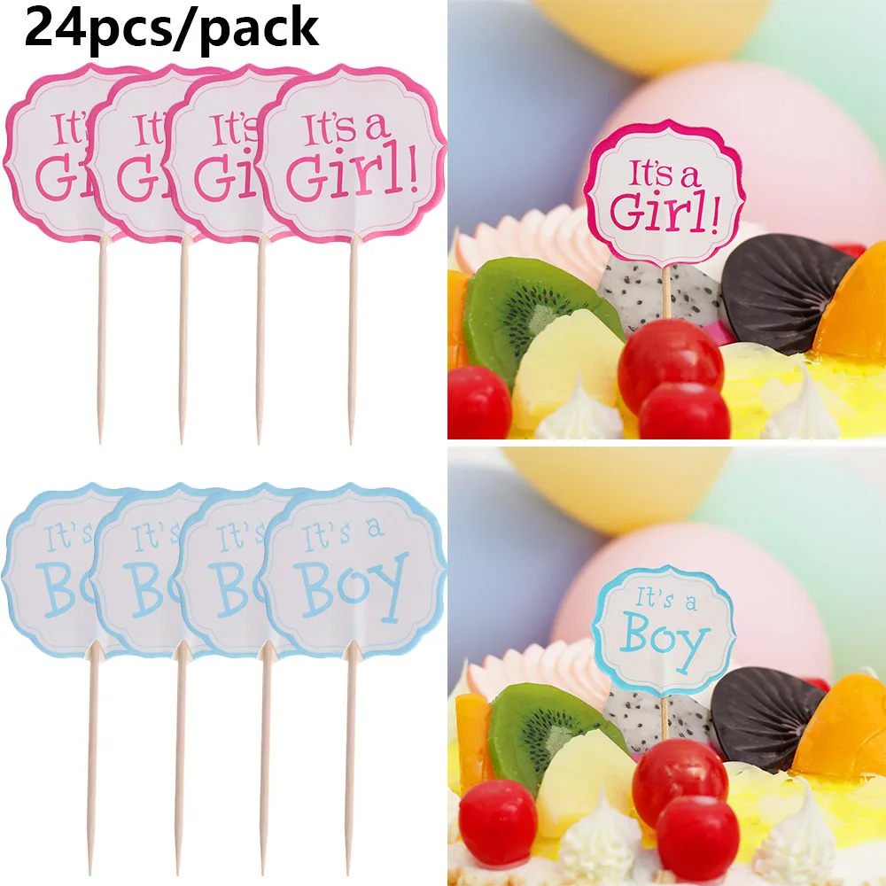 24 шт. голубые и розовые топперы для торта на день рождения с палочками|Товары