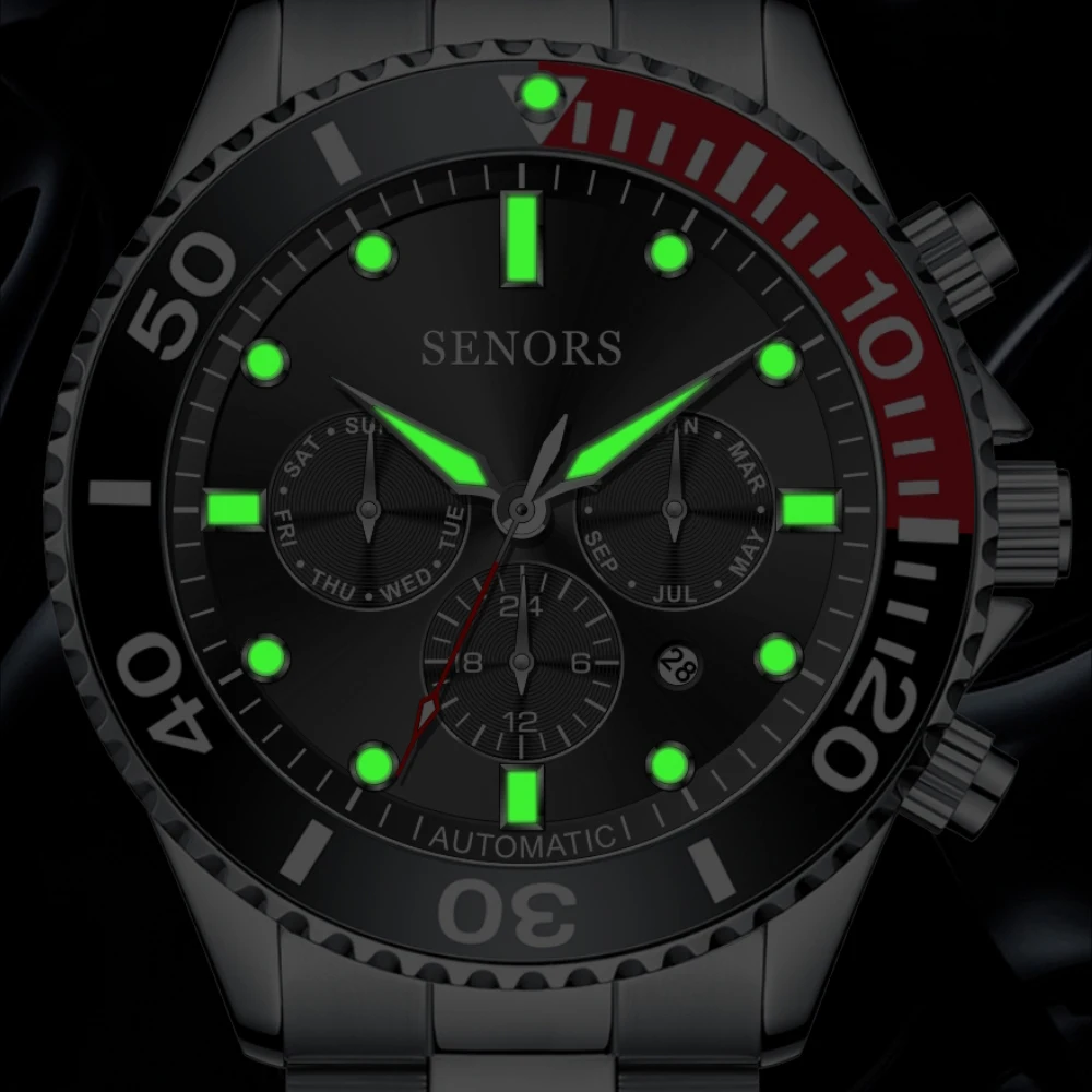 

Mens Watch Mechanical Wristwatch Sapphire Glass SENORS Automatic Watches 30M Waterproof Stainless Steel Clock Relogio Masculino