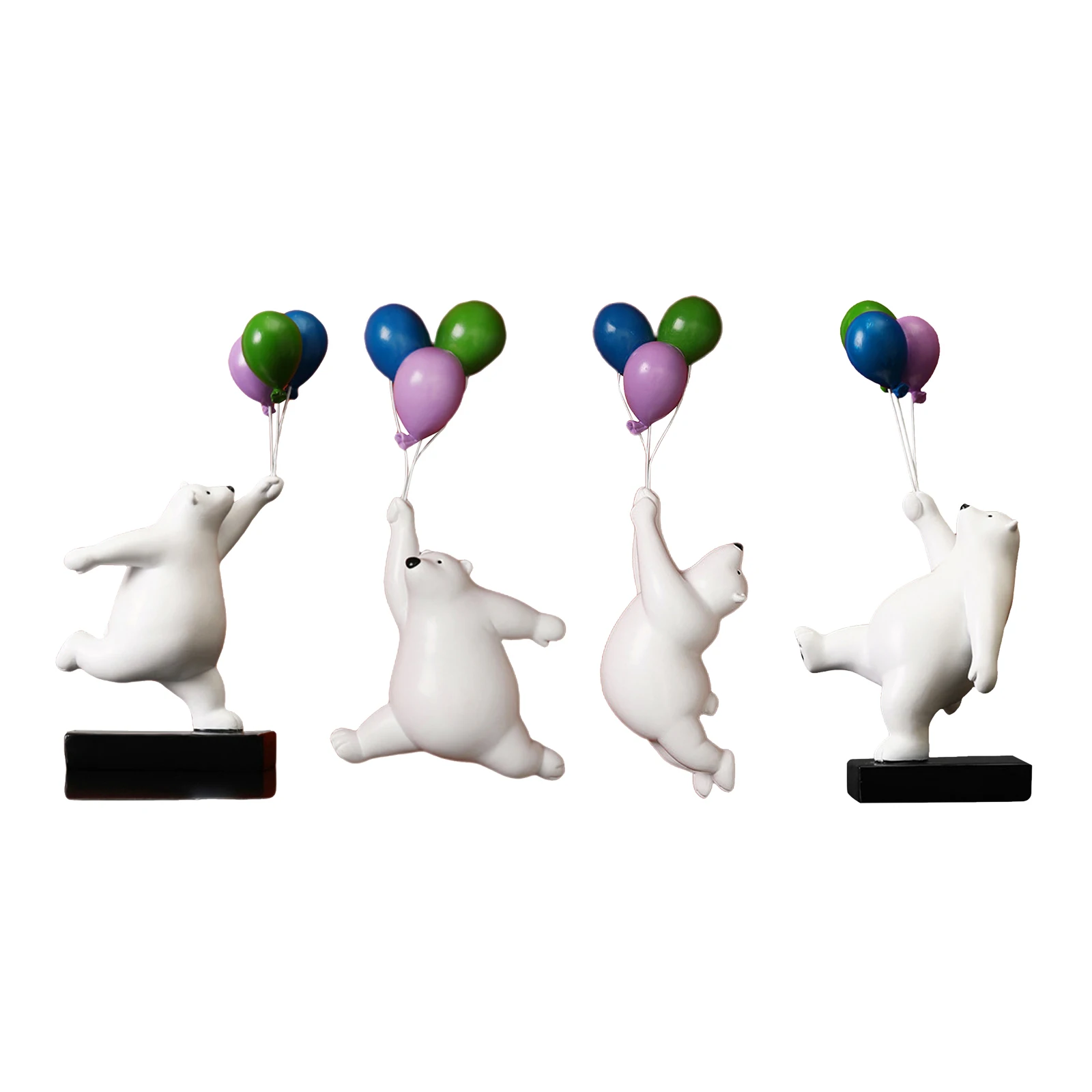 

Modern Polyresin 3 Balloon Polar Bears Figurines Ornament Flying Bear Gift