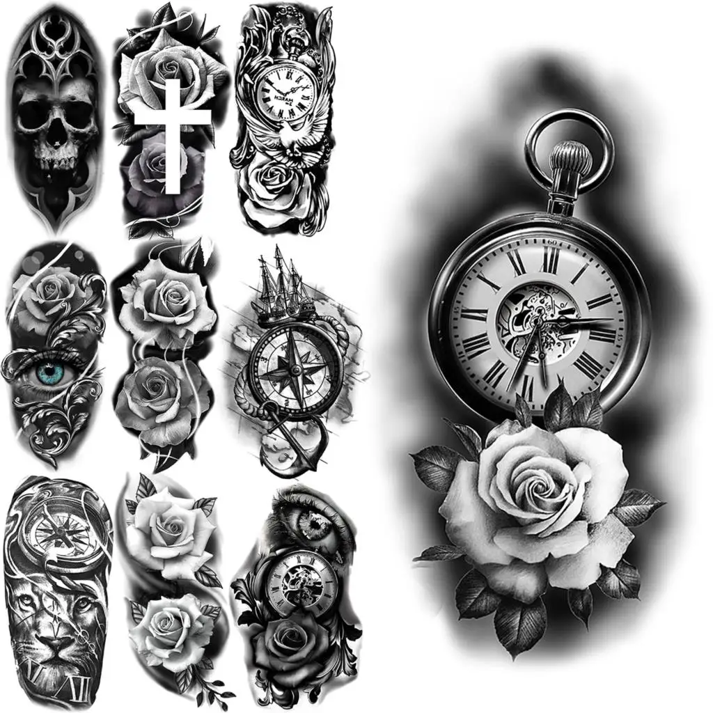 Маленький компас цветок временные татуировки для женщин и мужчин реалистичный