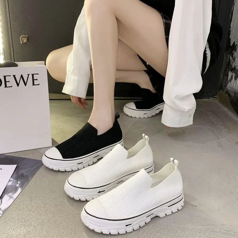 

Туфли женские спортивные, дышащие вязаные лоферы, толстая подошва, повседневная Студенческая обувь, 2021