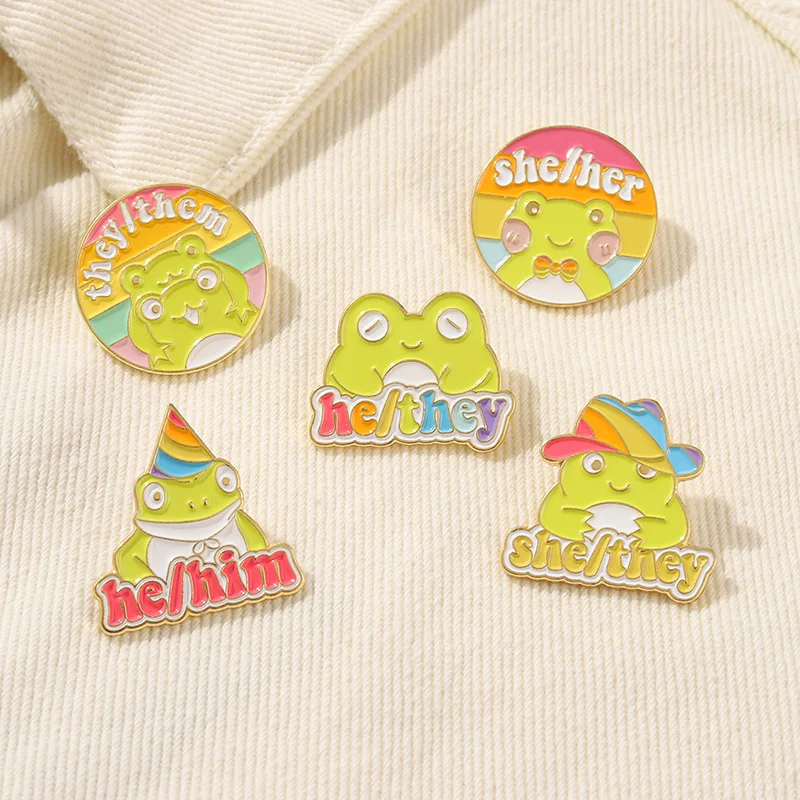 

Cartoon frog series pin, creative English lettering animal brooch, bag decoration badge, wholesale accessories and small jewelry