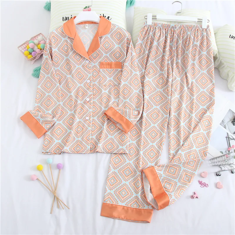 

Wmyqdlq Women's Pajamas Set Female Sexy Sleepwear Spring New Silk Ladies Pyjamas Long Sleeve Pants PJS Home Service Suits Casual