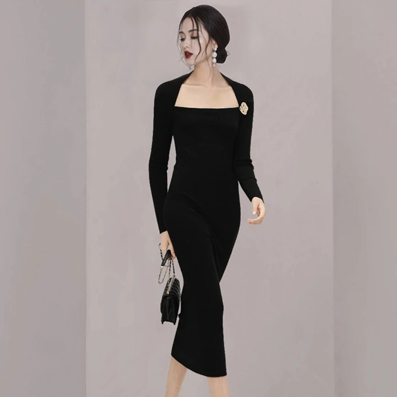 Женские платья горячая Распродажа новая мода длинный рукав миди-икры облегающее