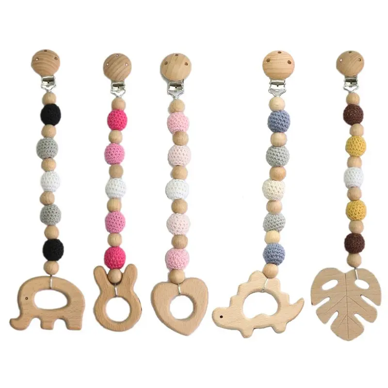 

Baby Pacifier Chain Clip Infant Teether Nipple Holder Wood Teething Chewing Toys XX9E
