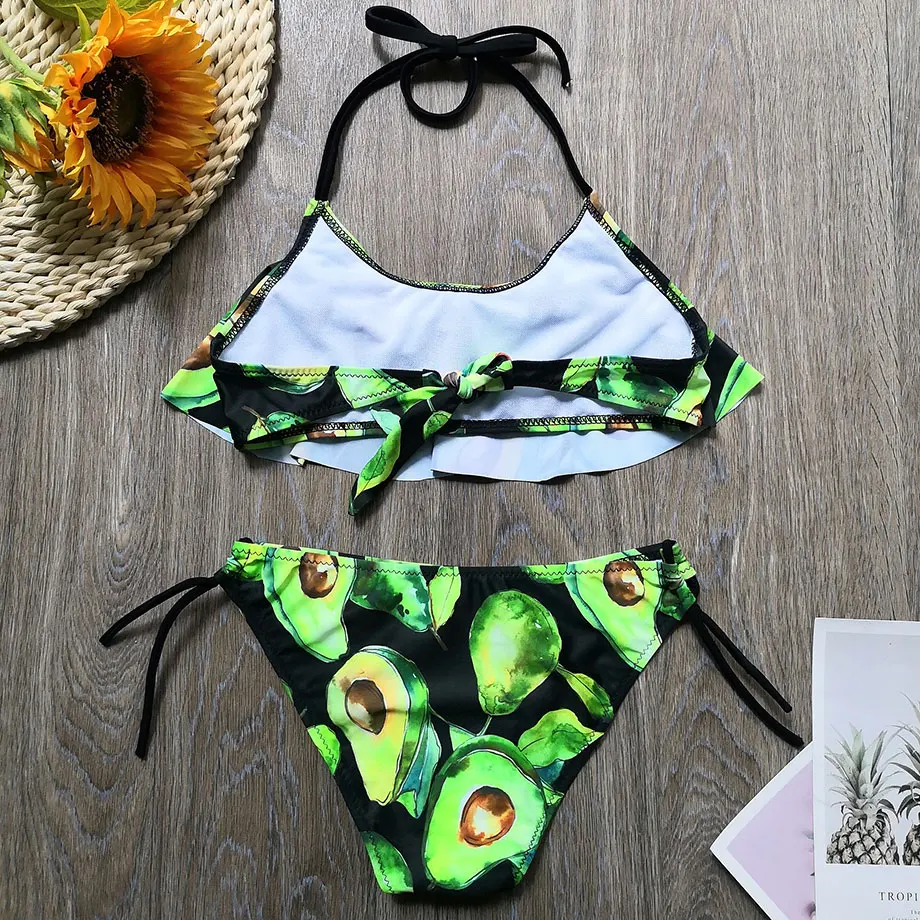Купальник От 5 до 14 лет для девочек комплект бикини с тропическим принтом авокадо