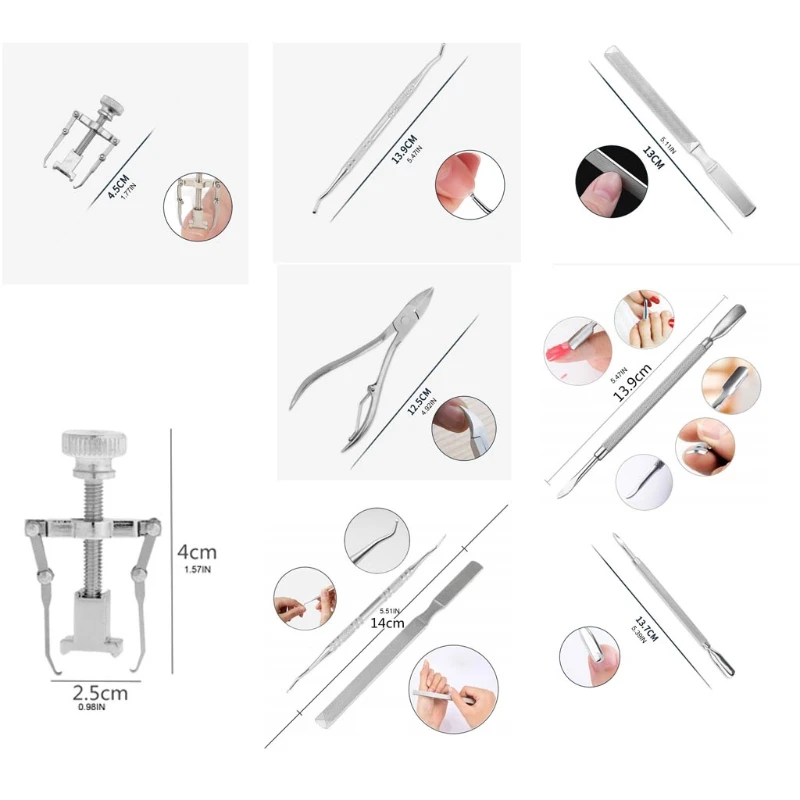 

6pcs/set Cuticle Remover Kit Nail Clipper Trimmer for Cuticle Ingrown Nails Pedicure Manicure Corrector Fixer Foot Care Tool