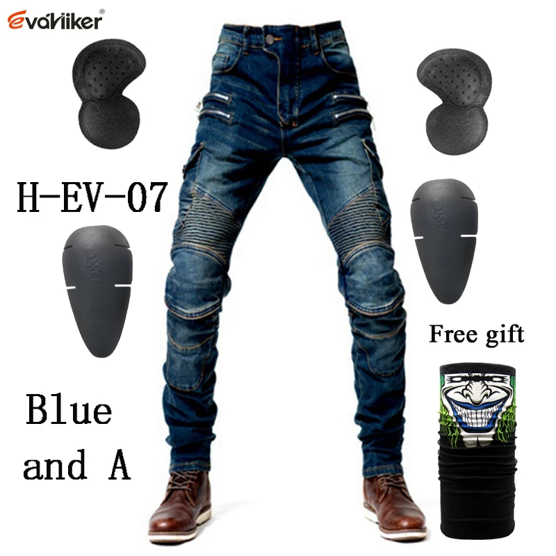 H-EV-07 Blue and A New Khaki Black Blue Motorcycle Pants Men Moto Jeans Zipper Protective Gear Motorbike Trousers Motocross Pants Moto Pant - Цвет: H-EV-07 Blue and A