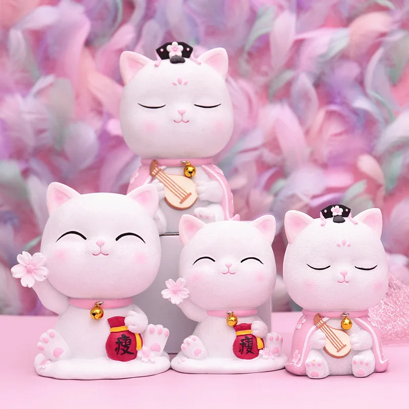 Кавайная розовая копилка с кошкой креативная большая из смолы украшение для
