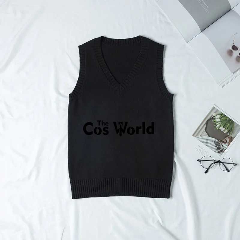Black XS-XXL Весна Осень Мужские Женские однотонные вязанные жилеты без рукавов пуловеры с v-образным вырезом свитера пальто для JK школьная форма - Цвет: Black