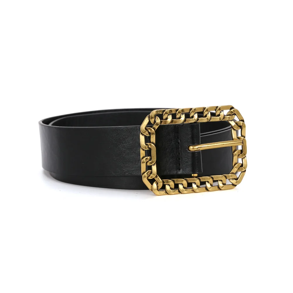

Fashion Geometric Square Alloy Belt Retro Chain Pin Buckle Belt Personality Tide Brand Waist Seal Designer Belts Women