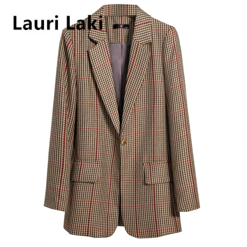 Женский винтажный блейзер в клетку Lauri Laki офисный пиджак элегантный с английским