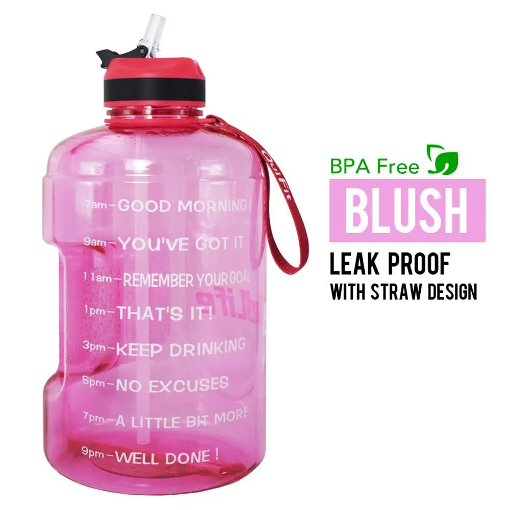 Light Pink BuildLife 1 галлон бутылка для воды с соломенным маркером времени 3.78л 128 унций BPA бесплатно пластиковая большая емкость фитнес спорт воды кувшин - Цвет: Light Pink