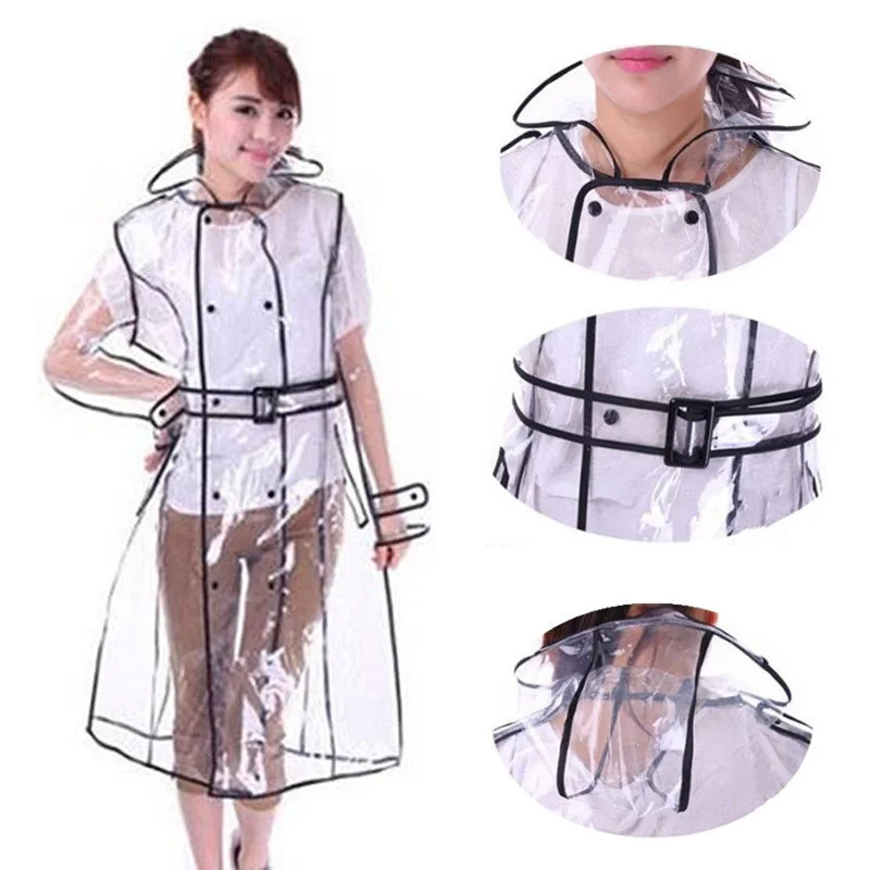 

2021 New Fashion Women's Transparent Thicken Plastic Raincoat Travel Waterproof Rainwear Adult Poncho Outdoor Rain Coat Trench