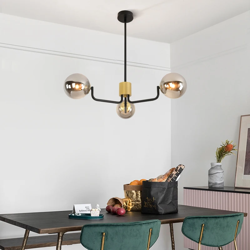 Стеклянная шариковая Люстра для гостиной спальни столовой кухни черная люстра