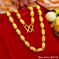 luxury fashion 18k gold necklace for men wedding engagement anniversary jewelry olive shape yellow gold mans necklaces gifts