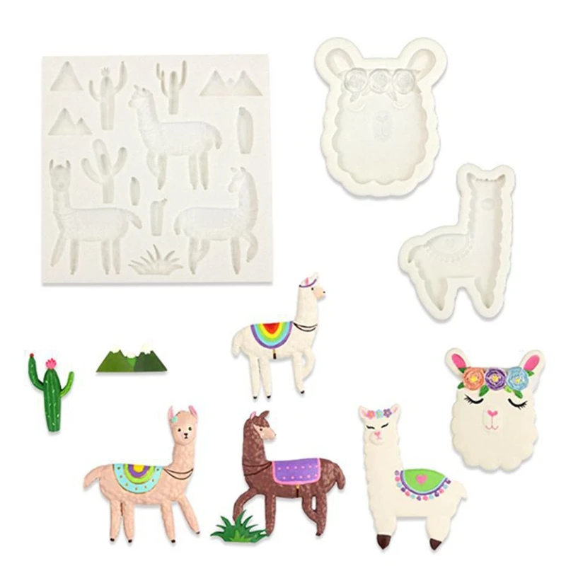 

3Pcs Mini Animals Llama Alpaca Cactus Fondant Molds Dessert Cookies Chocolate Decorating Mould Silicone Cake Molds Kit