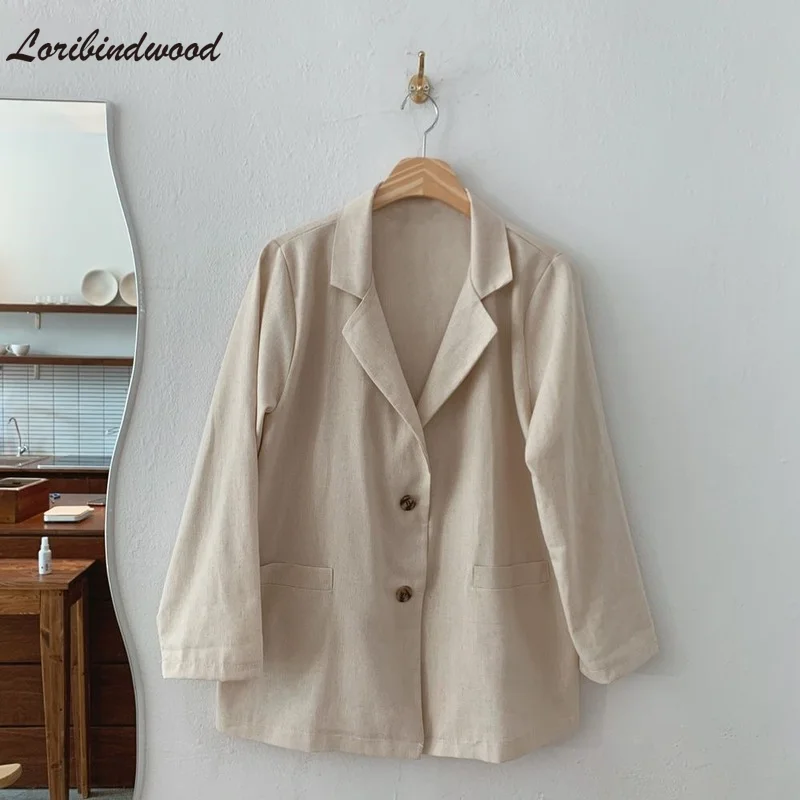

Summer New 2021 Cotton and Linen Women's Blazers Loose Single Breasted Pockets Female Formal Jackets Elegant Outerwear