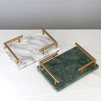 marble brass tea set tray bathroom cosmetic shelf fruit pastry plate rectangle creative storage organization gold handle